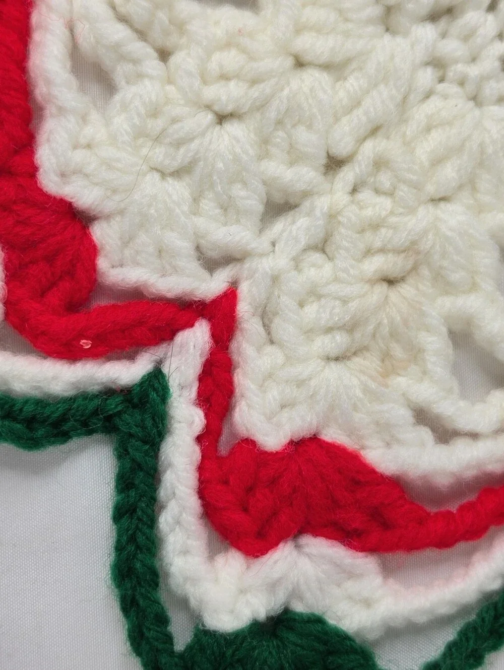 Vintage Handmade Crochet Christmas Doilies Table Placemat Red Green White